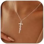 Rotnso Cross Necklace for Women Silver Name Personalized Dainty Cross Pendant Choker Small Simple Trendy Cute Cross Charm Chain Necklace Faith Jewelry Religious Minimalist Gift for Evelyn