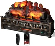 TURBRO Eternal Flame 30 in. WiFi Infrared Quartz Electric Fireplace Log Heater with Sound Crackling, Realistic Pinewood Logs, Adjustable Flame Colors, Remote Control, Thermostat, Timer, 1500W, Bronze