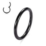 hengkaixuan 316L Surgical Steel Hinged Seamless Septum Clicker 16G Cartilage Nose Ring Hoops Black 8mm Helix Daith Tragus Earrings for Women Men