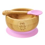 bamboo bamboo X Peppa Pig Baby Bowl and Spoon Set, Baby Bowls for Weaning, Baby Suction Bowl, Toddler Bowls with Baby Spoon, Weaning Bowl for Babies from 6 Months (Peppa Pig)