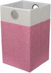 BirdRock Home Folding Cloth Laundry Hamper with Handles - Dirty Clothes Sorter - Easy Storage - Collapsible - Pink and White