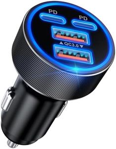 90W USB C Car Charger Fast Charging, 4-Port Cigarette Lighter Adapter Tpye C, Dual PD3.0/QC3.0/PPS 45W, LED Car Accessories for MacBook iPad iPhone 17 16 Samsung Galaxy