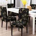 BRIDA Stretchable Floral Geometric Printed Dining Chair Covers Frill Skirt Elastic Chair Seat Case Protector, Slipcovers (4 Chair Cover, Black Butterfly)