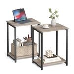 VASAGLE End Tables Set of 2, Side Tables with Storage Shelf, Slim Night Tables, Greige and Black ULET272B02