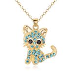 Ever Faith Cat Pendant Necklace for Girls, Lovely Kitten Cat Jewelry Gift for Cat Lover Daughter Granddaughter Blue Gold-Tone