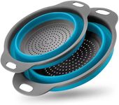 Collapsible Colander Set of 2 Round Silicone Kitchen Strainer Set, Space-Saving Collapsible Strainer, Perfect for Draining Pasta, Vegetable and Fruit (Sky Blue)