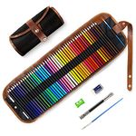 TOYESS 48 Colouring Pencils Set with Portable Canvas Pencil Wrap Case, Wood-Free Coloured Pencils with Roll Up Canvas Pouch Package for Adults Colouring Books and Children