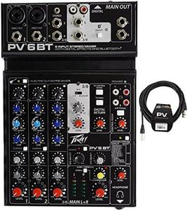 Package: Peavey PV 6BT PV6BT Pro Audio Mixer With 2 Mic Inputs, Bluetooth, USB, Compressor/Effects 2 Combo XLRs, and 3 Band EQ + 4 Channel AutoTune + Peavey PV 20' XLR Female to Male Low Z Mic Cable