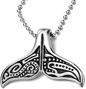 COOLSTEELANDBEYOND Vintage Ballena Delfines Cola Collar, Colgante Hombre Mujer, Acero Inoxidable, Bola Cadena 60CM