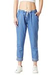 Miss Chase Women's Blue High Rise Clean Look Solid Cropped Denim Joggers with Striped Detailing (MCAW18DEN06-12-115-30, Blue, 30)