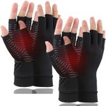 2 Pairs Copper Arthritis Gloves, Fingerless Compression Gloves for Men and Women, Pain Relief and Healing for Arthritis Hand, Carpal Tunnel, Typing and Daily Work (Black, Small)