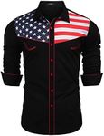 Coofandy Men's American Flag Shirts Casual Long Sleeve Western Button Down Shirt, Black, X-Large