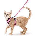 rabbitgoo Cat Harness and Lead Set, Escape Proof Kitten Harness with Cat Leash Metal Ring, Lightweight Soft, Reflective Adjustable Vest Harnesses for Small Cat Walking Travel XS, Pink