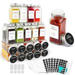 AISIPRIN 24 Pcs Glass Spice Jars with Labels, 4oz Small Empty Square Seasoning Containers Bottles - Shaker Lids, Funnel, Brush,469 Labels and Marker Included