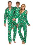 Ekouaer Christmas Family Matching Pajamas Long Sleeve Button Down Pj Set Festival Party Sleepwear,Green,Women,L