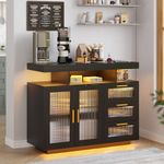 Sideboard Buffet Cabinet with Storage with 3 Drawers and 2 Doors, Auto-Sensor RGB Lights Console Table with Charging Station,Touch Control Console Coffee Bar Table for Kitchen,Dinning(Black)