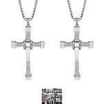 YouU 22 pcs Fast & F Dominic Toretto's Cross Pendant Necklace Silver Crystal Diamond Cross Necklace Sticker Set for Fans Cosplay Costume Jewelry