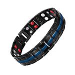 Feraco Magnetic Bracelets for Men, Titanium Steel Magnet Bracelet with Double Rows Effective 4 Elements Stones, 8.66*0.59 inches, Metal, no gemstone