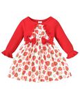 puseky Baby Girl Dress and Cardigan False 2 Piece Long Sleeve Bow Dresses Cute Baby Girls Strawberry Dress 6-9 Months