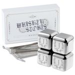 Whiskey Stones Gifts Set with Initial for Men & Women, 4pcs Stainless Steel Whiskey Rocks with Pouch and Tong, Chilling Ice Cubes Initial Gifts for Whiskey Lovers, Dad, Mom, Grandpa, Uncle - J