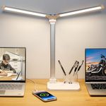 iVict Dual Swing Arm LED Desk Lamps, 5 Light Modes x 10 Brightness Levels Desk Light with USB Charging Port, 45 Minutes Auto Timer Table Lamp, Desk Lamp for Home Office, Bedroom, Reading