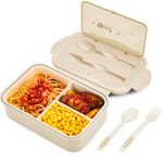 BIBURY Lunch Box, Leakproof Bento Box for Kids Adults, Food Container with 3 Compartments and Cutlery Set, BPA Free, Microwave and Dishwasher Safe Meal Prep Containers - Khaki