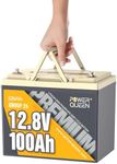Power Queen 12.8V 100Ah Group 24 Battery, 1280Wh Deep Cycle LiFePO4 Battery with 100A BMS, 15000+ Cycles Higher Energy Density, Rechargeable Battery for RVs, Camping, Marine & Solar Home System