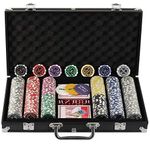 display4top 300 Piece Texas Holdem Poker Chips Set with Aluminum Case,2 Decks of Cards, Dealer, Small Blind, Big Blind Buttons and 5 Dice (300 Piece Chips)