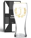 Onebttl Personalised Beer Glass, Custom Alcohol Gifts for Beer Lovers, Unique Birthday, Christmas Gifts for Uncle, Husband, Dad, Boyfriend, with Initial J