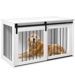 PawHut Dog Crate Furniture, 46.5" Dog Crate End Table Indoor Dog House for Extra Large Dogs, with Sliding Door, Lock, White