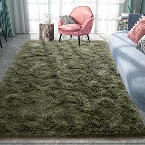 Pacapet Ultra Soft Fluffy Rug for Living Room Bedroom, 4x6 Feet Olive Green Shag Area Rug, Plush Fuzzy Carpet for Kids Room Nursery Girls Boys Dorm Home Decor