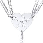 Family Necklace Heart Shape Jigsaw Pendant & 18” Rolo Chain, 5 Piece Blank Puzzle Pendants, Make Up A Heart, 5 Pieces Suit Necklace, BFF Necklace, Stainless Steel Gift Jewellery Couple/Friend Necklace