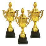 SINGOMON 3PCS Gold Trophy Cups Plastic Award Trophies First Place Trophy Awards Winner Trophies Gold Cups Reward Prize Academy Awards Trophies for Sport Tournaments, Competitions, Game Reward(21.5cm)