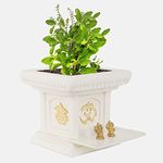 YUCCABE ITALIA 12 Inches Tulsi Planter Flower Pot for Home Indoor and Outdoor Use Off White (with Brass Murti and Plate)