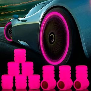 12pcs Glowing Tire Valve Stem Caps, Leakproof Seal Luminous, Universal Tyre Valve Stem Caps with Light in Dark, for Car Truck SUV Bicycle Motorcycles Decoration (Pink)