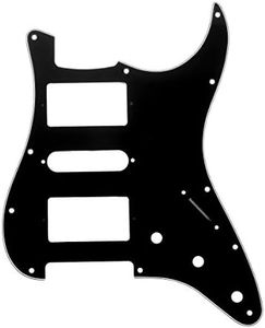 Musiclily Pro 11 Hole HSH Strat Pickguard Humbucker Single Humbucker Scrath Plate for Fender American/Mexican Standard Stratocaster Modern Style Electric Guitar, 3Ply Black