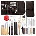 NAMOON 55 Pcs Leather Sewing Kit Leather Working Tools Set DIY Leather Craft Tools with Wool Daubers, Sewing Awl, Stitching Groover, Waxed Thread, Leather Tool Kit for DIY Leather Craft Making