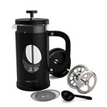 bonVIVO French Press - GAZETARO I 1,000ml Cafetiere Coffee Maker Set - Stainless-Steel Cafetieres w/Heat Resistant Glass, Scoop and Replacement Filter - Black