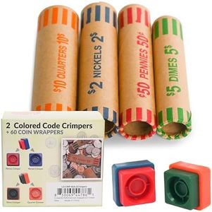 L LIKED 60 Assorted Coin Wrappers Preformed Tubes & 2 Twist N Crimp Wrapper Sealer -(Quarters, Pennies, Nickels and Dimes)