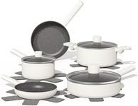 JEETEE Ceramic Cookware Set White Pots and Pans Set Nonstick,13 PCS Kitchen Induction Cooking Set, Non Toxic PTFE & PFOA Free Compatible with All Stoves