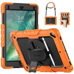 Timecity Case for iPad 6th/5th Generation 9.7 Inch, iPad Three Layer Protective Case with Screen Protector/Rotating Stand/Hand/Shoulder Strap for iPad 6th/5th Gen(2018/2017)/ Air 2/ Pro 9.7, Orange