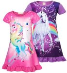 Eledobby Girls Nightgowns Rainbow Unicorn Nightie 2-Pack Kids Nightdress Short Sleeve Gown Child Sleepwear Sleepshirts 3-4T