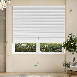Allesin No Drill Motorized Cellular Shades Quiet Motor Smart Honeycomb Blinds with App and Voice Control Rechargeable Solar Option Aluminum Rails(48" W x 64" H, 100% Blackout Silver White)