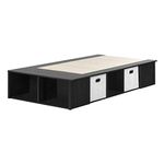 South Shore Furniture Flexible Platform Bed with Baskets-Twin-Black Oak