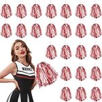 DILIBRA 24 Pcs Metallic Cheerleading Pom Poms for Kids, Cheerleaders Cheer Pom Poms with Baton Handle, Cheering Squad Hand Flower for Adults Team Spirit Sports Game Dancing Party (Red and White)