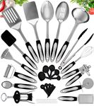 Kitchen Utensils Set - Non-Stick Heat Resistant Cooking Utensils Set - Spoons Turners Spatula Ladle Set - Kitchen Tools Gadgets Accessories (40 pcs Stainless Steel Set)