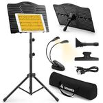 Donner Sheet Music Stand with Light, DMS-1 Portable Metal Ipad Music Stand, Tabletop Music Book Stand for Guitar, Ukulele, Violin Players