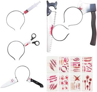 Rotumaty Halloween Costumes Headband Tattoos Accessories Set - 21 PCS Bloody Halloween Props Knife Headband Scary Headwear Temporary Tattoos Zombie Costume Party Cosplay for Adults Teens