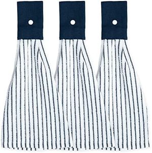 IMPRESA 3 Pack Kitchen Towels with Hanging Loop for Convenient Access -Extra Absorbent - Snap Button Kitchen Towel Hangs Anywhere - Versatile Hand Towels with Hanging Loops-Cotton Hanging Dish Towels