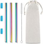 3 Pcs Reusable Boba Straws & Smoothie Straws, 0.5" Wide Stainless Steel Straws, Angled Tips Metal Straws for Bubble Tea, Milkshakes, Smoothies with Cleanning Brush & Case (Rainbow)